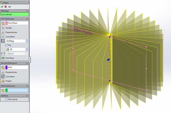 Creating Multiple Angular Planes As Reference Geometry In SOLIDWORKS